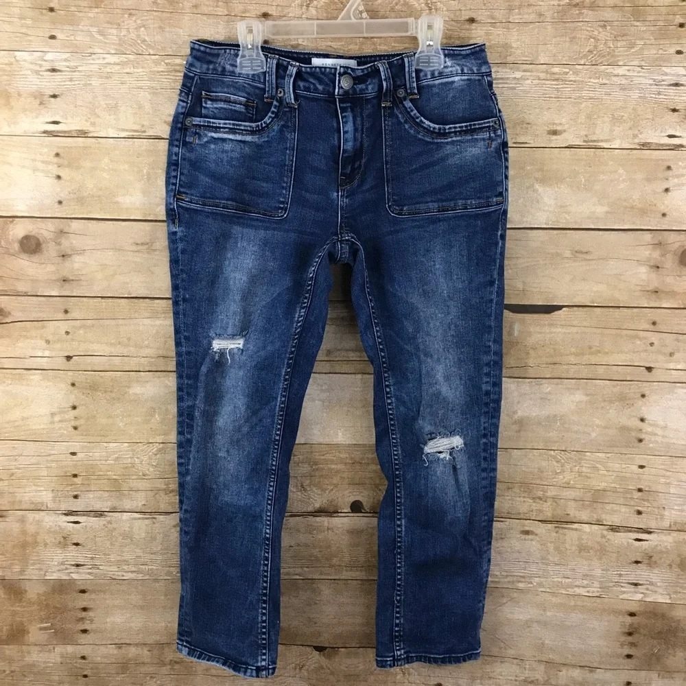 Kenneth Cole Reaction Womens Distressed Skinny Jeans Blue Patch Pocket Size 6